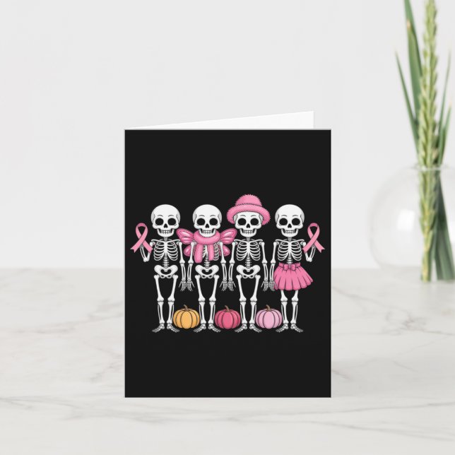 Funny Dancing Skeletons Rosa Ribbon Breast Cancer Kort (Framsida)