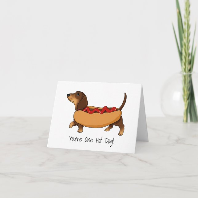 Funny Daschund Hett Hund Watercolor Kort (Framsida)