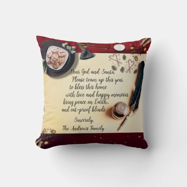 Funny "Dear God and Santa" Note and Quill Pen Kudde (Framsida)