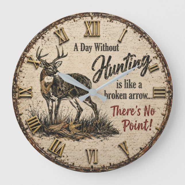 Funny Deer Hunter Cabin Hunting Joke Gift Lodge Stor Klocka (Framsida)