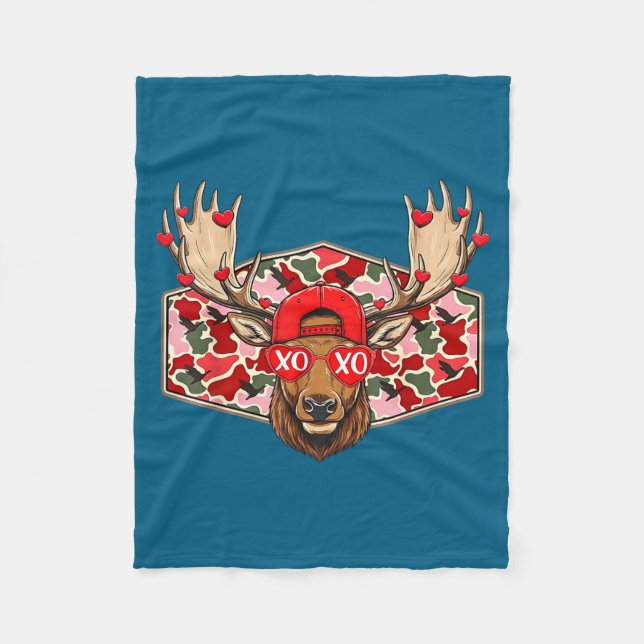 Funny Deer Hunting Buck Camo Valentines Day Men Wo Fleecefilt (Framsidan)