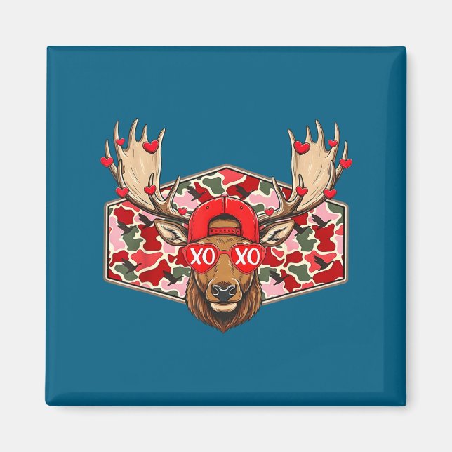 Funny Deer Hunting Buck Camo Valentines Day Men Wo Magnet (Framsidan)