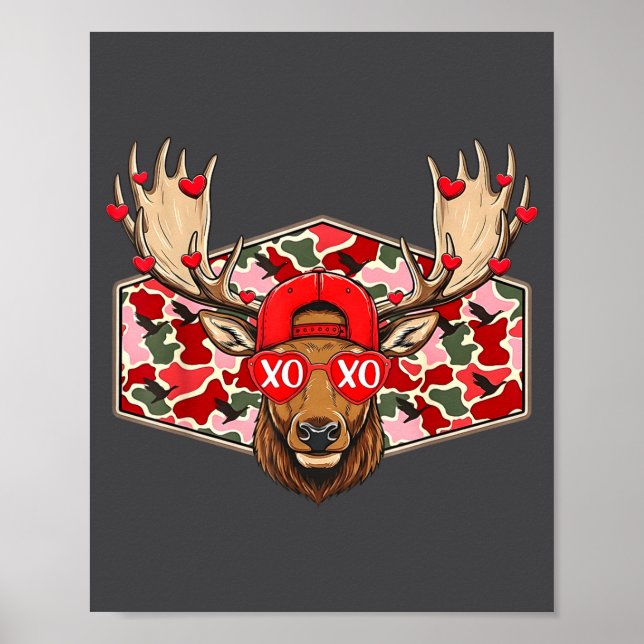 Funny Deer Hunting Buck Camo Valentines Day Men Wo Poster (Framsidan)