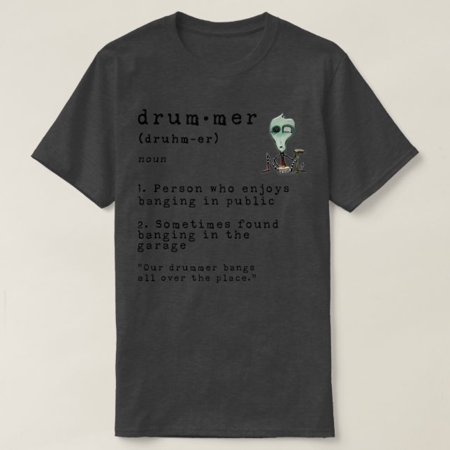 Funny Definition Funny Drummer Definition Mörk Mus T Shirt (Design framsida)