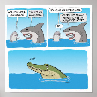 Funny delfin, haj och Ledsen Alligator Poster