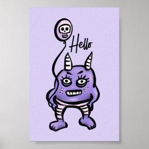 Funny Demon Hej Lila Cute Pastel Whimsigoth Poster