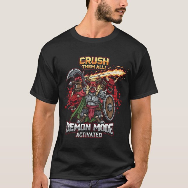 Funny Demon Mode Activated Gaming Shirt | RPG Fant T (Framsida)
