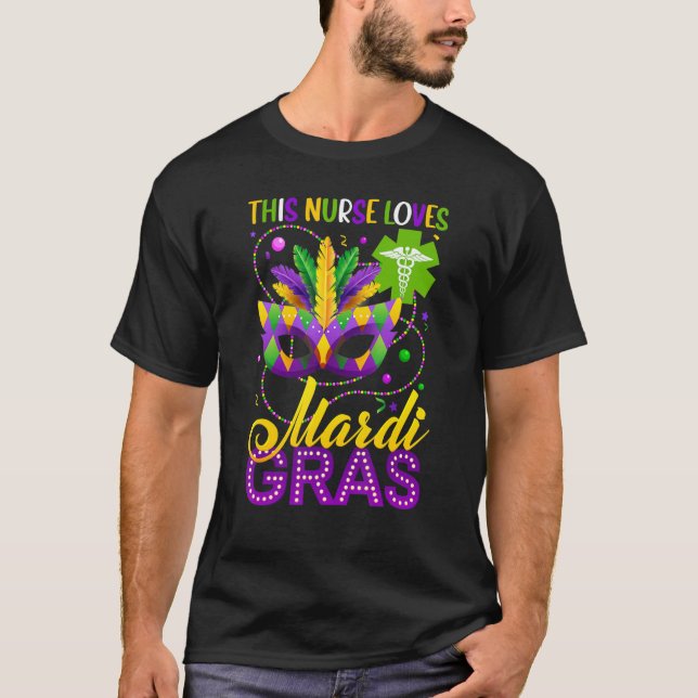 Funny Denna sjuksköterska Kärlek Mardi Gras Nursin T Shirt (Framsida)