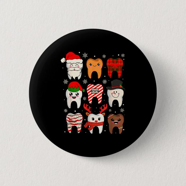 Funny Dental Christmas Teeth Cute Xmas Dentist Squ Knapp (Framsida)