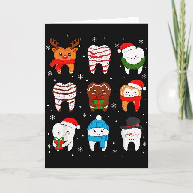Funny Dental Christmas Teeth Cute Xmas Dentist Squ Kort (Framsida)