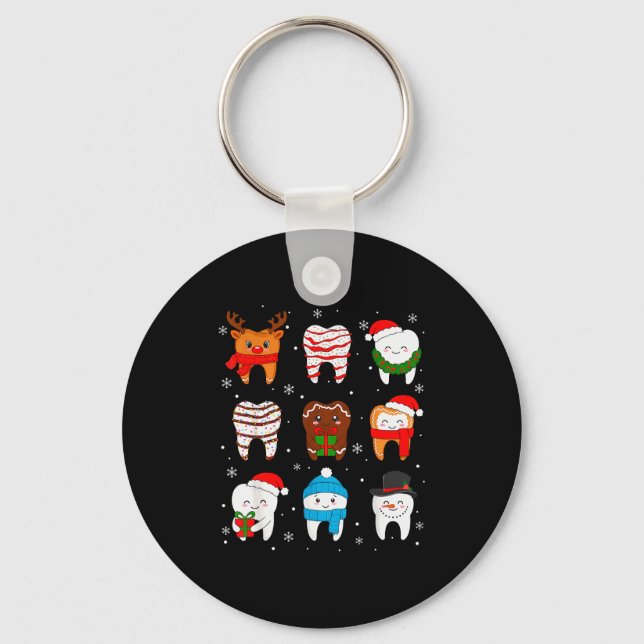 Funny Dental Christmas Teeth Cute Xmas Dentist Squ Nyckelring (Framsida)