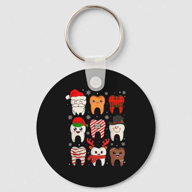 Funny Dental Christmas Teeth Cute Xmas Dentist Squ Nyckelring (Framsida)