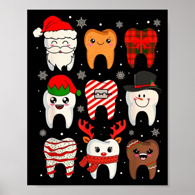 Funny Dental Christmas Teeth Cute Xmas Dentist Squ Poster (Framsidan)
