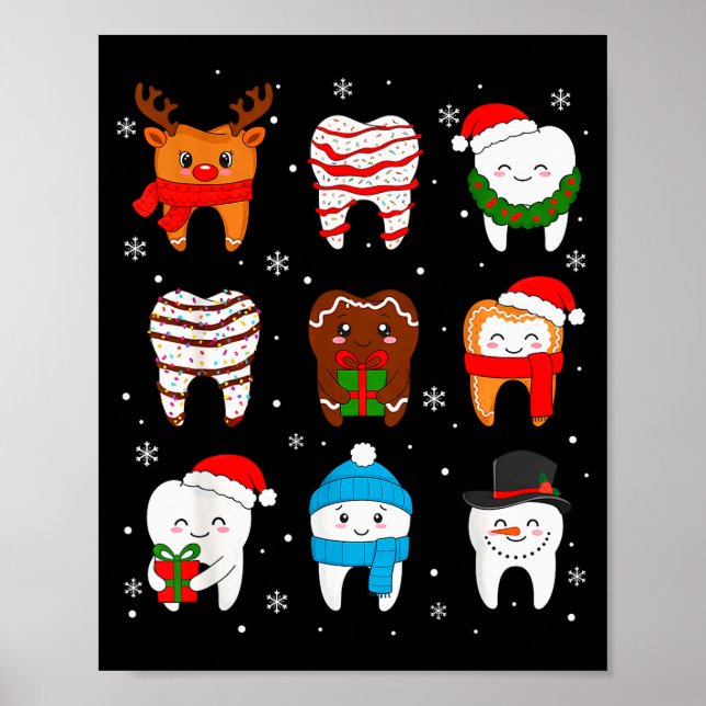 Funny Dental Christmas Teeth Cute Xmas Dentist Squ Poster (Framsidan)