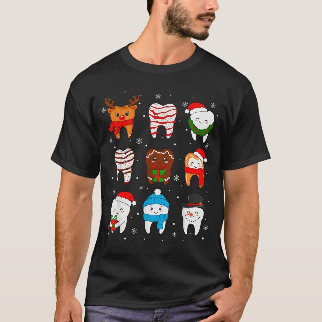 Funny Dental Christmas Teeth Cute Xmas Dentist Squ T Shirt (Framsida)