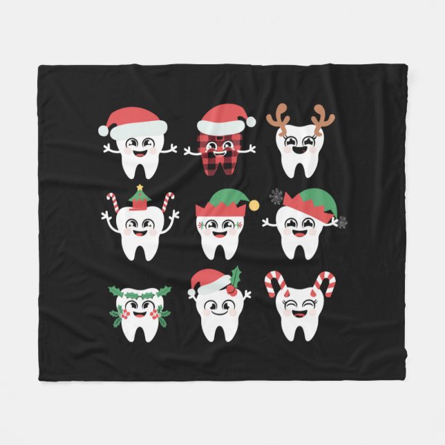 Funny Dental jul Teeth Cute Julafton Dentist Fleecefilt (Framsidan (Horisontell))