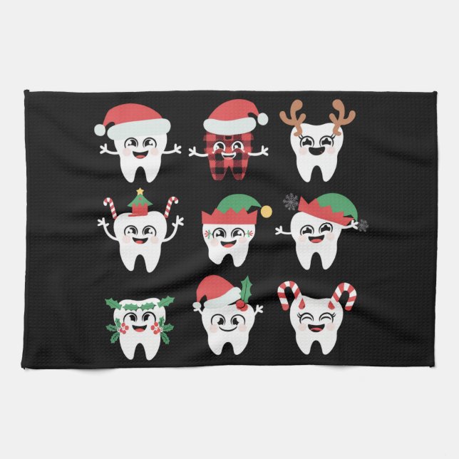 Funny Dental jul Teeth Cute Julafton Dentist Kökshandduk (Horisontell)