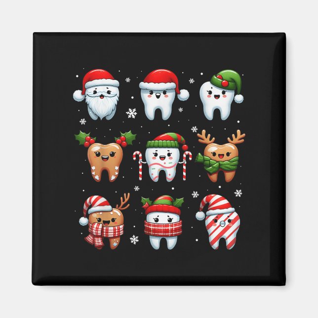 Funny Dental jul Teeth Cute Julafton Dentist Squ Magnet (Framsidan)