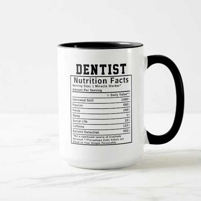 Funny Dentist Nutrition Facts Staff Worker Gift Mugg (Höger)
