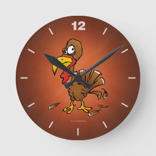 Funny Derp Turkey Tecknad Clock Rund Klocka