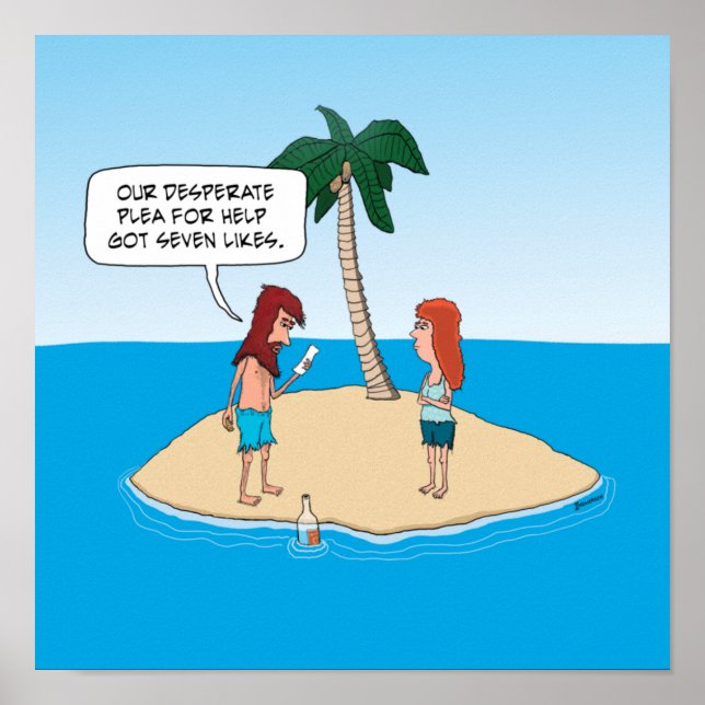 Funny Desert Island Message i Flaska Poster (Framsidan)