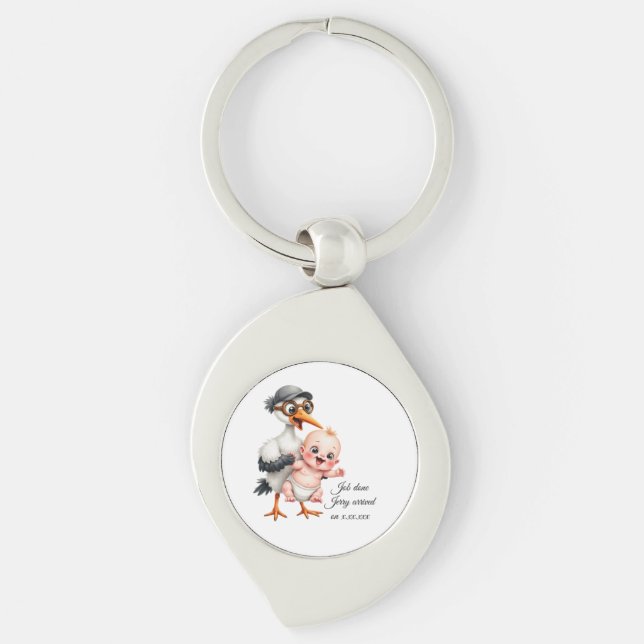 Funny designed keychain baby shower adjustable  swirl silverfärgad nyckelring (Framsidan)