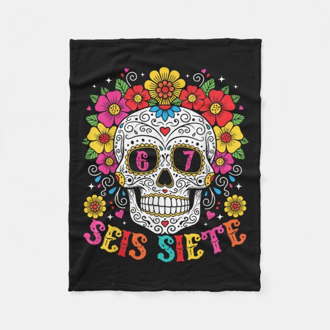 Funny Dia De Los Muertos Sugar Skull Seis Siete 67 Fleecefilt (Framsidan)