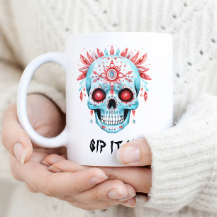 Funny Dia De Los Watercolor Sugar Skull Halloween Två-Tonad Mugg