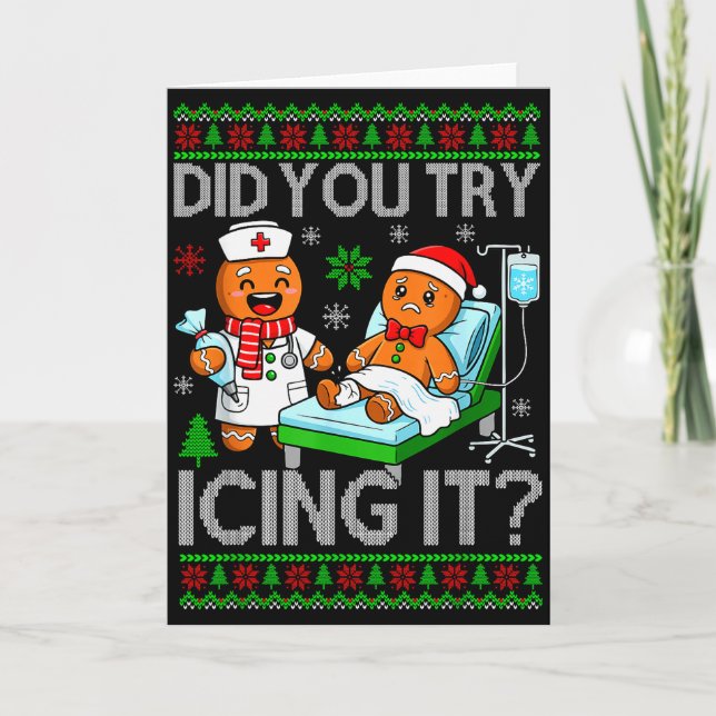 Funny Did You Try Icing It Christmas Gingerbread X Kort (Framsida)