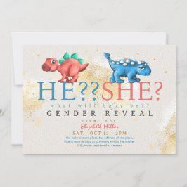 Funny Dino Boy eller Girl Gender Reveal Inbjudningar