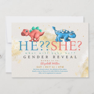 Funny Dino Boy eller Girl Gender Reveal Inbjudningar
