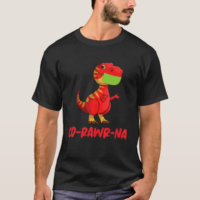 Funny Dino ’Co-Rawr-Na’ Rex Dinosaur with Ansikte  T Shirt (Framsida)