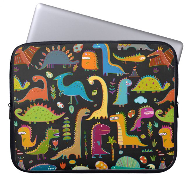 Funny dinosauer sömlös mönster laptop fodral (Framsidan)