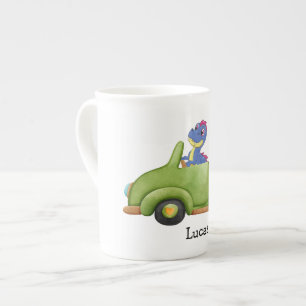 Funny dinosaur antique car School barns födelsedag Benporslin Mugg