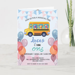 Funny dinosaur Back to school Buss-pojke Birthday Inbjudan