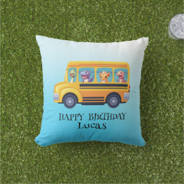 Funny dinosaur Back to school Buss-pojke Birthday Kudde