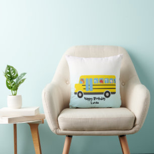 Funny dinosaur Back to school Buss-pojke Birthday Kudde