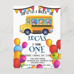 Funny dinosaur Back to school Buss-pojke Birthday Vykort