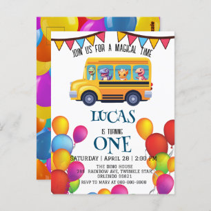 Funny dinosaur Back to school Buss-pojke Birthday Vykort