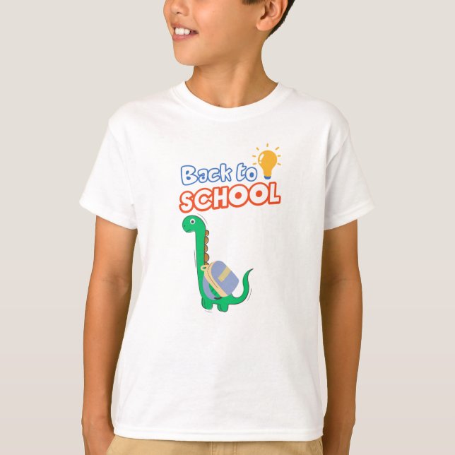 Funny Dinosaur back to school med ryggsäcksbarn T Shirt (Framsida)