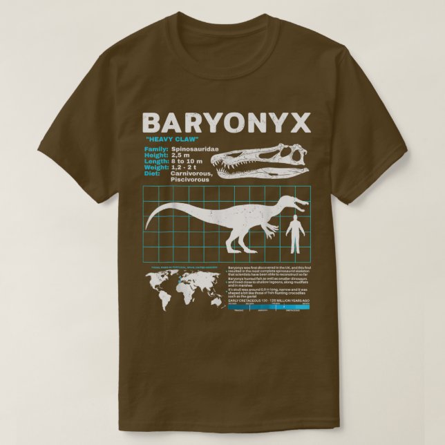 Funny Dinosaur Baryony Fact Lakan Fossils Data T Shirt (Design framsida)