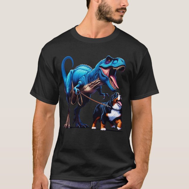 Funny Dinosaur Bernese Mountain Hund Walking Hund T Shirt (Framsida)