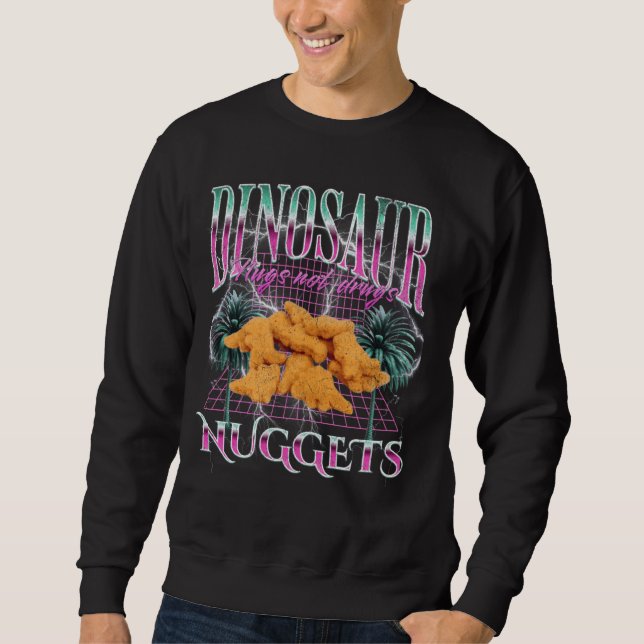 Funny Dinosaur Chicken Nugget Meme Bootleg 90s Str Lång Ärmad Tröja (Framsida)