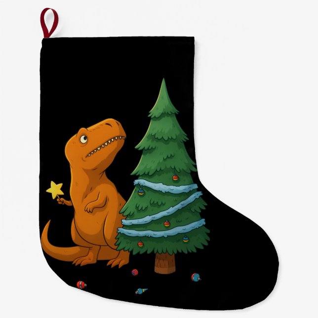 Funny Dinosaur Christmas – Cute T-Rex Holiday Stor Julstrumpa (Framsidan)