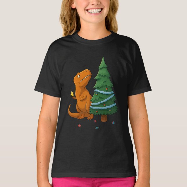 Funny Dinosaur Christmas – Cute T-Rex Holiday T Shirt (Framsida)