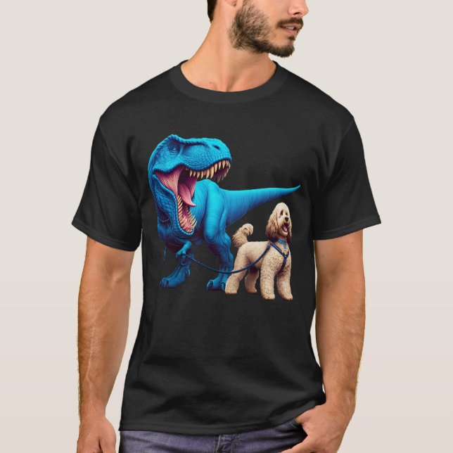 Funny Dinosaur Cockapoo Walking Hund älskare T Shirt (Framsida)