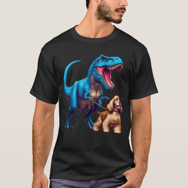 Funny Dinosaur Cocker Spain Walking Hund älskare T Shirt (Framsida)