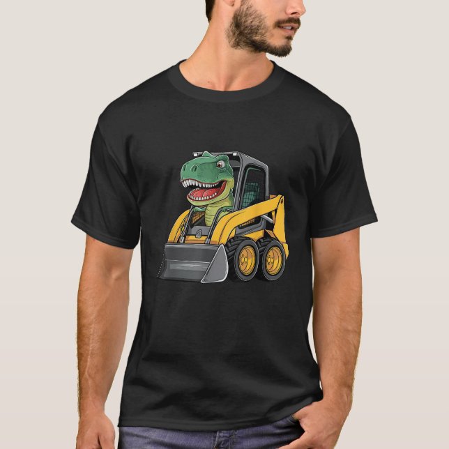 Funny Dinosaur Construction Lastbil Excavator Kids T Shirt (Framsida)