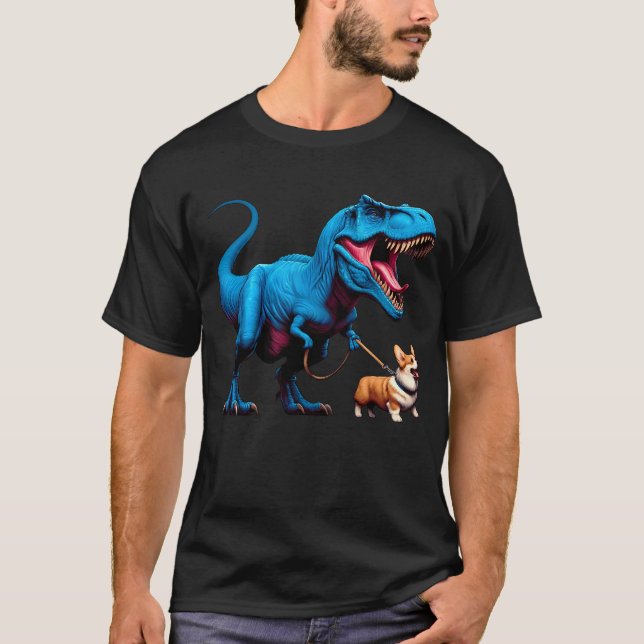 Funny Dinosaur Corgi Walking Hund älskare T Shirt (Framsida)