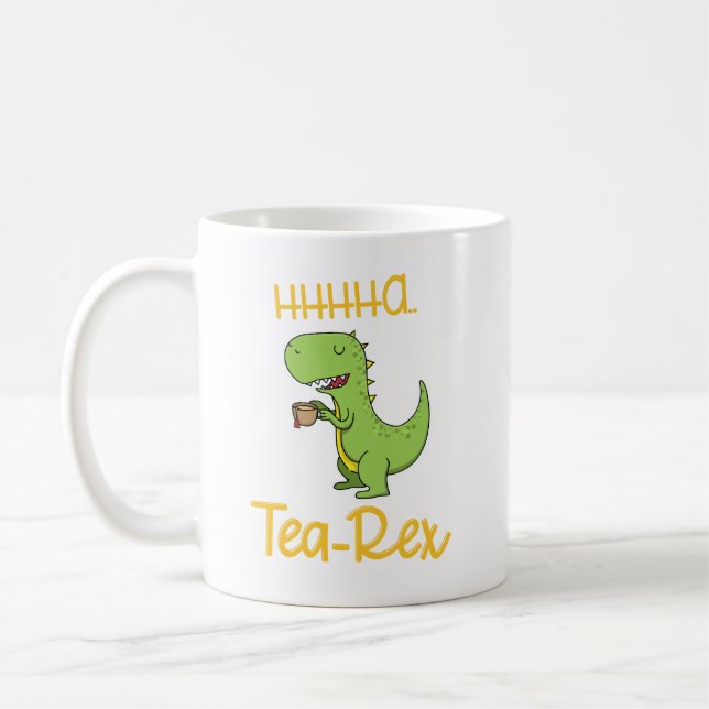 Funny Dinosaur Drinking Tea Rex Tyrannosaurus Kaffemugg (Vänster)